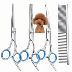 GENERICO - Set Profesional Tijeras Peluquería Mascotas 4 Piezas Acero