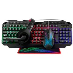 COMPUMAX - COMBO HALCON SERIES 4 EN 1 TECLADO Y MOUSE + DIADEMA GAMER + PAD MOUSE