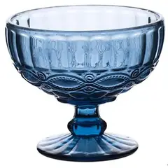 TIGRES DEL ASIA - SET 6 COPAS POSTRE VINTAGE VIDRIO AZUL 12 OZ