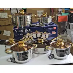 GENERICO - Ollas 12 piezas Acero Quirúrgico Con TermoDifusor Doradas