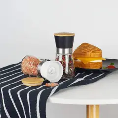 BIGCENTER - Molino Manual De Sal y Pimienta En Vidrio - Con Tapa De Bambú