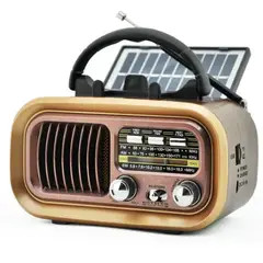 VINTAGE - Radio Portátil Retro con Bluetooth USB Radio AMFMSW y Panel Solar Recargable