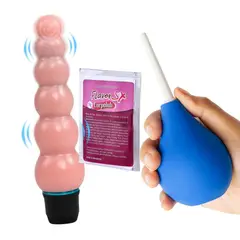 FLAVOR SEX - Kit Plug Vibrador Anal + Lubricante Dilatador Anal + Ducha Anal