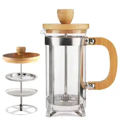 BIGCENTER - Cafetera Prensa Francesa 350ml En Vidrio-Filtro Acero Inoxidable-Bambú