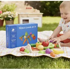 GENERICO - Frutas Verduras Madera Juguete Montessori Cocina Niños 12 piezas