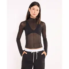 ATMOS - Camiseta Manga Larga con Panel Mesh para Mujer Deportiva Color Negro Marca