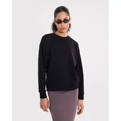 ATMOS - Buzo Básico Cuello Redondo Plush Para Mujer Negro