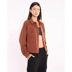 ATMOS - Chaqueta Sobrecamisa Plush Para Mujer Café