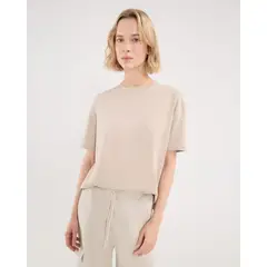 ATMOS - Camiseta Para Mujer Manga Corta Cuello Redondo Color Beige Marca #31090265