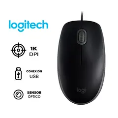 LOGITECH - Mouse M110 Silent Negro USB con Diseño Ergonómico Precisión Óptica y Operación Silenciosa