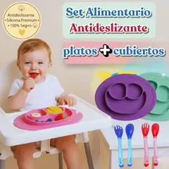 BEBESIT - KIT ALIMENTACION PLATO CON CUBIERTOS PARA BEBES ADHERENTE COLOR ROSA