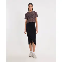 ATMOS - Falda Midi Cruzada En Plush Para Mujer Negro