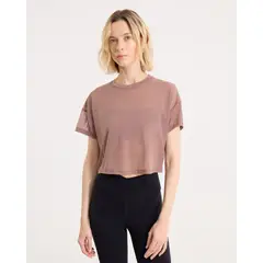 ATMOS - Camiseta Manga Corta En Mesh Para Mujer Café