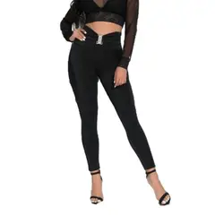 VIA7 - Legging Negro de Talle Alto - Estilo Escultor y Detalle de Hebilla