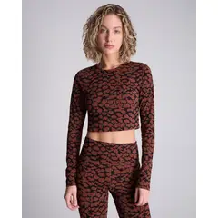 ATMOS - Camiseta Para Mujer Crop Top Manga Larga Color Café Marca #31090185