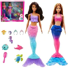 BARBIE - Conjunto de Sirena con 2 Muñecas 4 juguetes y accesorios