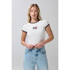 KOAJ - Camiseta para mujer manga corta, cuello y puños en colo Mujer