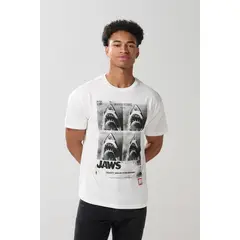 KOAJ - Camiseta cuello redondo crema con estampado de Tiburón Hombre