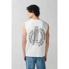 KOAJ - Camiseta manga sisa crema clara con artes college Hombre
