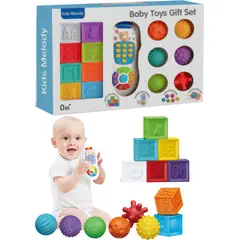 GENERICO - Caja Sensorial 8 Cubos + 6 Pelotas de Estimulación + Teléfono Didáctico