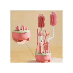 GENERICO - Set de Cepillos para Limpieza de Biberones con EscurridorRosa