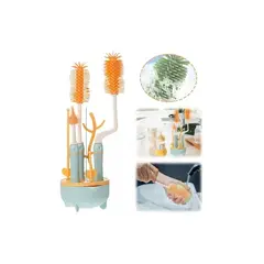 GENERICO - Set de Cepillos para Limpieza de Biberones con EscurridorRosa