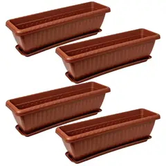 ENERGY PLUS - Set x4 Matera Rectangular con Plato 45cm para Jardín y Hogar