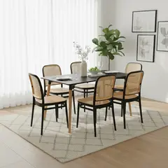 GENERICO - Juego Comedor Entre Nos Home Serena 6 Puestos Mesa Negra 120x70 Sillas Ratán