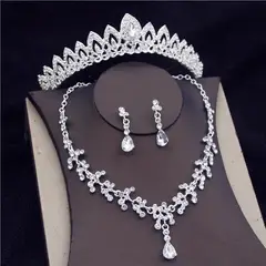 GENERICO - Set Corona Collar Y Aretes Cristal Tiara Mujer Quinceañeras