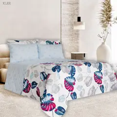 BALI - Colcha Cama Semidoble Azul Hojas