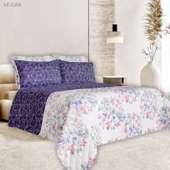 BALI - Colcha Cama Semidoble Azul Flores