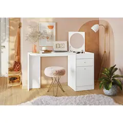 AKIVOY - TOCADOR ESCRITORIO CON ESPEJO MDF COLORR BLANCO