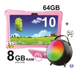 KRONO - Tablet Niños 10 Pulgadas 8GB RAM (4Gb+4Gb) 64GB Doble SIM Android 14 + Parlante ROSADO