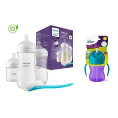PHILIPS AVENT - Combo Set Teteros 4 Pzs + Vaso Pitillo 7 Oz Morado