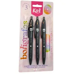 NORMA - Set X3 Bolígrafos Kiut Punta Delgada Retráctil 0.7 Mm Negro.