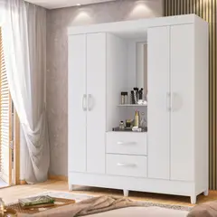 GENERICO - Closet Armario Mobi 4 Puertas con Espejo Blanco