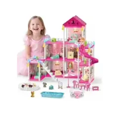GENERICO - CASA PRINCESA ARMABLE PARA NIÑAS COLOR ROSADO