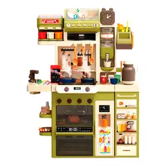 GENERICO - Cocina Juguete Infantil Luces Sonidos Vapor Agua 122cm 71pcs Verde ref 8642