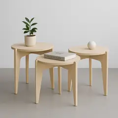 VETTA HOME - Mesa Auxiliar en Madera Plywood - Armado Rápido ORBA 3 UNIDADES