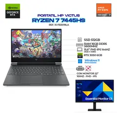 HP - PORTATIL VICTUS AMD RYZEN 7 7445HS + Monitor 22" 120Hz - RTX 3050- RAM 16GB DDR5 - M.2 512GB