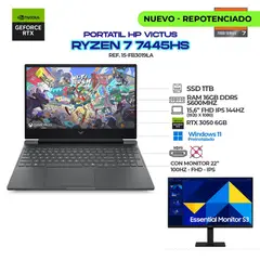 HP - PORTATIL VICTUS AMD RYZEN 7 7445HS + Monitor 22" 100Hz - RTX 3050 6GB - RAM 16GB - 1TB