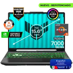 ASUS - Portátil Gamer TUF AMD Ryzen 5 RAM 64GB SSD 8TB RTX 3050 4GB 144Hz ESPAÑOL