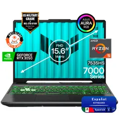 ASUS - Portátil Gamer TUF AMD Ryzen 5 RAM 8GB SSD 8TB RTX 3050 4GB 144Hz ESPAÑOL