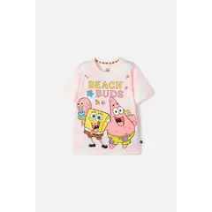 NICKELODEON - Camiseta de Bob Esponja manga corta coral para niña