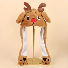 GENERICO - Gorro de Felpa con Orejas Móviles Diseño Reno Navideño