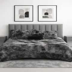 HARMONY HOME - Edredón Doble Faz Negro + Set Completo de Fundas y Cojines 230X250