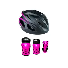 ROLLER - Combo Protecciones Patinaje Rodilleras Coderas Guantes Y Casco Fucsia S (23 a 35 KILOS) Aprox