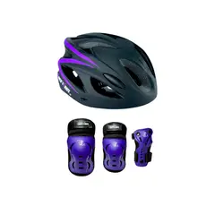 ROLLER - Combo Protecciones Patinaje Rodilleras Coderas Guantes Y Casco Moradas M (36 a 60 KILOS) Aprox