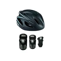 ROLLER - Combo Protecciones Patinaje Rodilleras Coderas Guantes Y Casco Negras XS (15 a 22 KILOS) Aprox
