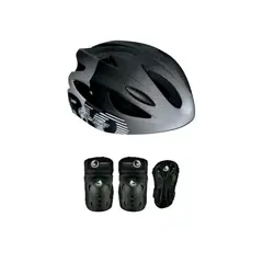 ROLLER - Combo Protecciones Patinaje Rodilleras Coderas Guantes Y Casco Negras M (36 a 60 KILOS) Aprox